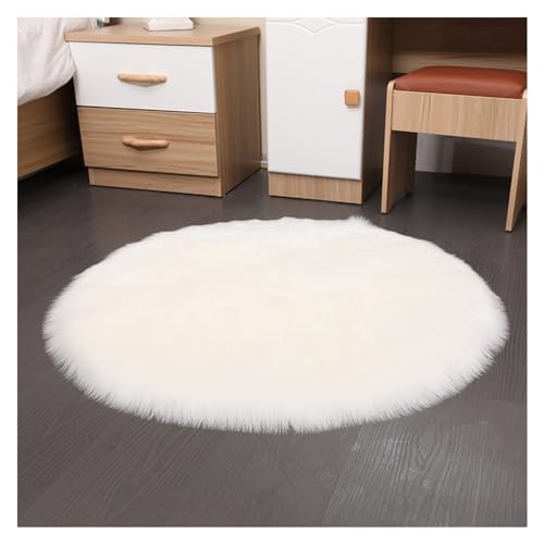 SMTCM Faux Lammfell Schaffell Runder Teppich 35 * 35cm Weiß Flauschig Kunstfell Teppich Longhair Fell Weiche Nachahmung Wolle Bettvorleger Sofa Matte Rutschfester Waschbarer Plüsch Fußmatte Heim Deko von SMTCM