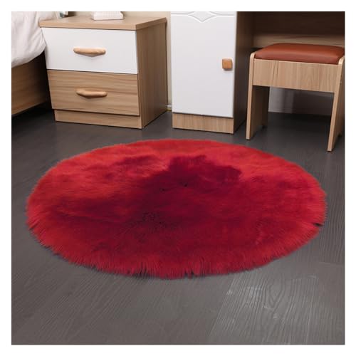 SMTCM Faux Lammfell Schaffell Runder Teppich 50 * 50cm Rot Flauschig Kunstfell Teppich Longhair Fell Weiche Nachahmung Wolle Bettvorleger Sofa Matte Rutschfester Waschbarer Plüsch Fußmatte Heim Deko von SMTCM