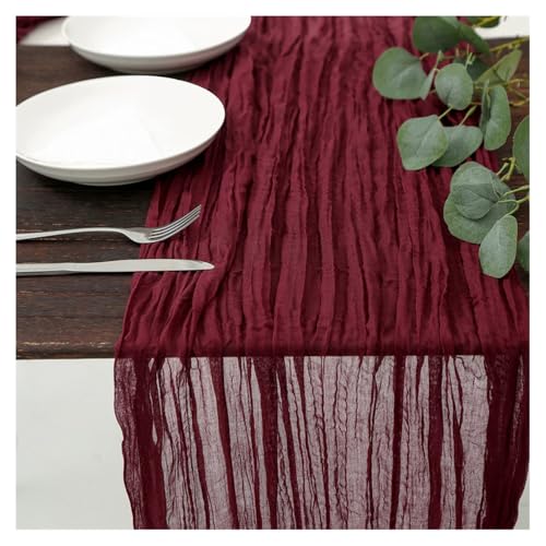 Tischläufer Käsetuch Weinrot 90 * 400CM Gaze Stoff Tischtücher Plissee Seihtuch Tischband Tablecloths Musselin Hochzeit Transluzent Tischdecke Cheesecloth Boho Tischdeko Tuch für Geburtstag Party von SMTCM
