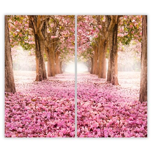 SMTDeco Herdabdeckplatte 2×30×52 cm – Mehr Arbeitsfläche, Spritzschutz & Schneidebrett – ESG Glas, kratzfest – für Induktion/Ceranfeld – 2-teilig, Motiv Blumen Garten Rosa von SMTDeco