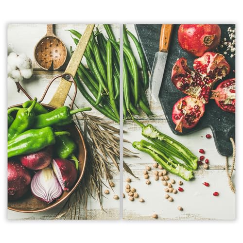 SMTDeco Herdabdeckplatte 2×30×52 cm – Mehr Arbeitsfläche, Spritzschutz & Schneidebrett – ESG Glas, kratzfest – für Induktion/Ceranfeld – 2-teilig, Motiv Frucht Gemüse Grün SMTDeco Herdabdeckplatte 2×30×52 cm – Mehr Arbeitsfläche, Spritzschutz & Schneidebrett – ESG Glas, kratzfest – für Induktion/Ceranfeld – 2-teilig, Motiv Frucht Gemüse Grün von SMTDeco