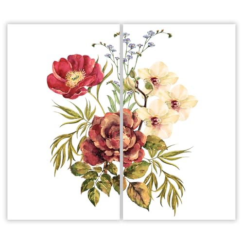 SMTDeco Herdabdeckplatte 2×30×52 cm – Mehr Arbeitsfläche, Spritzschutz & Schneidebrett – ESG Glas, kratzfest – für Induktion/Ceranfeld – 2-teilig, Motiv Gewürze Kräuter Braun von SMTDeco