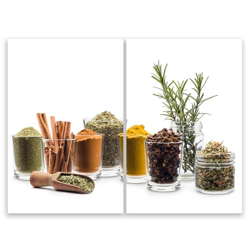 SMTDeco Herdabdeckplatte Ceranfeld Abdeckplatte Herdabdeckung Herdplatten Abdeckungen Induktionskochfeld 2 x 35x52 cm 2-tlg. Kräuter Glas Grün von SMTDeco