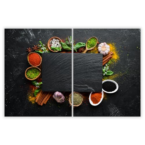 SMTDeco Herdabdeckplatte Ceranfeld Abdeckplatte Herdabdeckung Herdplatten Abdeckungen Induktionskochfeld 2 x 40x52 cm 2-tlg. Kräuter Gewürze Schwarz von SMTDeco