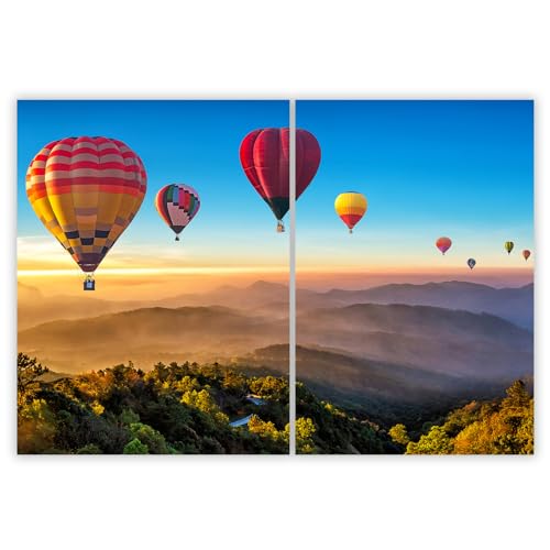 SMTDeco Herdabdeckplatte Ceranfeld Abdeckplatte Herdabdeckung Herdplatten Abdeckungen Induktionskochfeld 40x52 + 35x52 cm 2-tlg. Ballonflug Landschaft Orange von SMTDeco