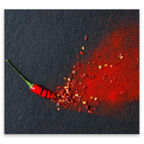SMTDeco Herdabdeckplatte 65×60 cm – ESG gehärtetes Glas, kratzfest & rutschfest – Spritzschutz & Schneidebrett – für Induktion/Ceranfeld – 1-teilig, Motiv Chili Rot von SMTDeco