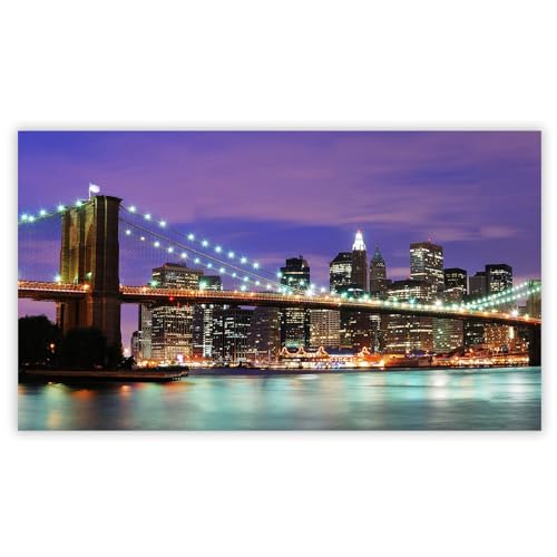 SMTDeco Herdabdeckplatte 90×52 cm – ESG gehärtetes Glas, kratzfest & rutschfest – Spritzschutz & Schneidebrett – für Induktion/Ceranfeld – 1-teilig, Motiv Brücke Stadt Blau von SMTDeco