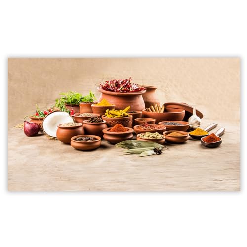 SMTDeco Herdabdeckplatte 90×52 cm – ESG gehärtetes Glas, kratzfest & rutschfest – Spritzschutz & Schneidebrett – für Induktion/Ceranfeld – 1-teilig, Motiv Gewürze Chili Orange von SMTDeco