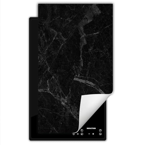 SMTDeco herdabdeckplatte Induktionsmatte herdabdeckung ceranfeld abdeckplatten für ceranfelder induktionskochfeld schutzmatte 30x52 cm Marmor Stein Schwarz von SMTDeco