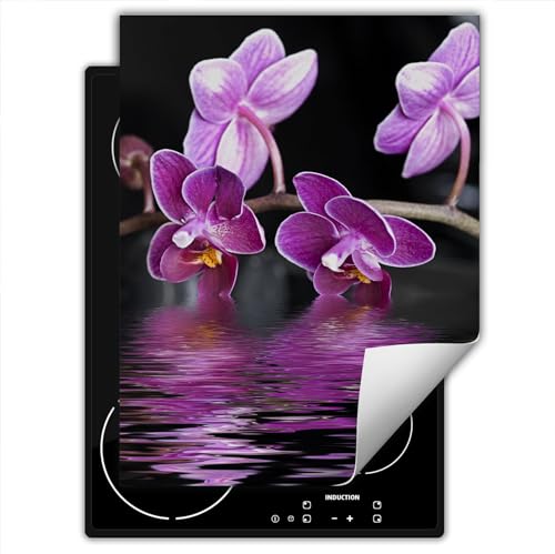 SMTDeco Herdabdeckplatte Ceranfeld abdeckung Aufrollbare Matte für Induktion Einteilig 40x52 cm Blumen Schwarz (wm23548) von SMTDeco