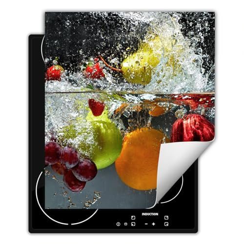 SMTDeco Herdabdeckplatte Ceranfeld abdeckung Aufrollbare Matte für Induktion Einteilig 50x52 cm Obst Grau (wm24738) von SMTDeco