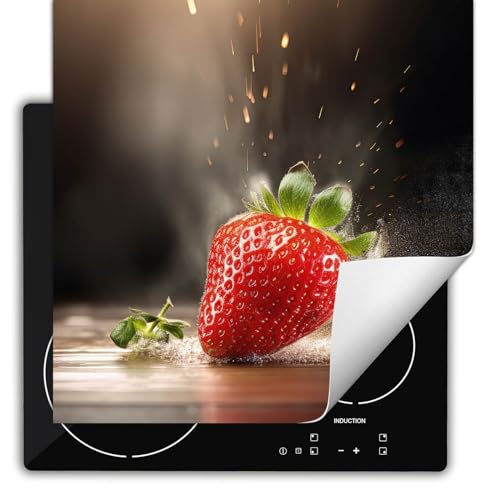 SMTDeco herdabdeckplatte Induktionsmatte herdabdeckung ceranfeld abdeckplatten für ceranfelder induktionskochfeld schutzmatte 60x52 cm Erdbeere Holz Rot von SMTDeco