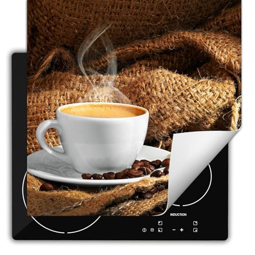 SMTDeco Herdabdeckplatte Ceranfeld abdeckung Aufrollbare Matte für Induktion Einteilig 60x52 cm Kaffee Weiß (wm20604) von SMTDeco