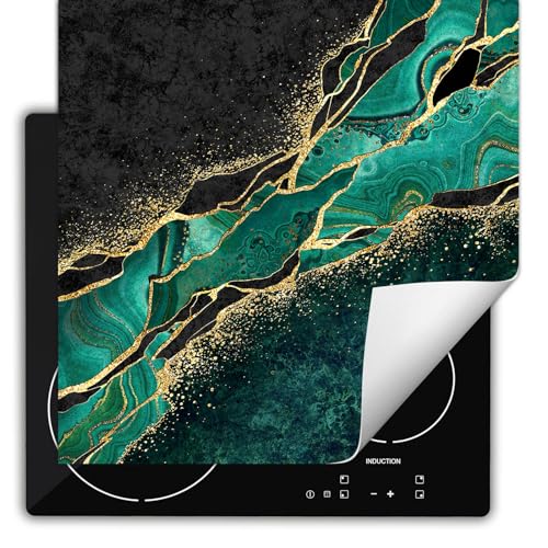 SMTDeco herdabdeckplatte Induktionsmatte herdabdeckung ceranfeld abdeckplatten für ceranfelder induktionskochfeld schutzmatte 60x52 cm Marmor Grün von SMTDeco