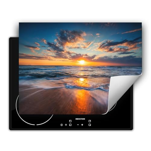 SMTDeco herdabdeckplatte Induktionsmatte herdabdeckung ceranfeld abdeckplatten für ceranfelder induktionskochfeld schutzmatte 80x52 cm Meer Welle Orange von SMTDeco