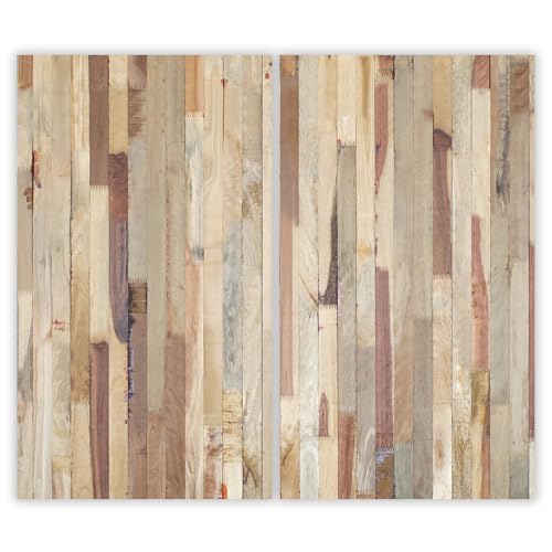 SMTDeco Herdabdeckplatte Induktion Ceranfeldabdeckung aus Glas Schneidebrett Herdschutz 2 x 30x52 cm 2-tlg. Holz Mosaik Braun (104640) von SMTDeco