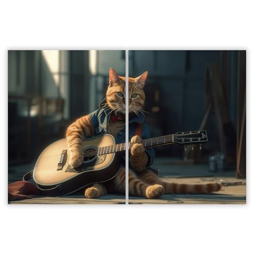 SMTDeco Herdabdeckplatte Ceranfeld Abdeckplatte Herdabdeckung Herdplatten Abdeckungen Induktionskochfeld 2 x 40x52 cm 2-tlg. Katze Gitarre Orange von SMTDeco