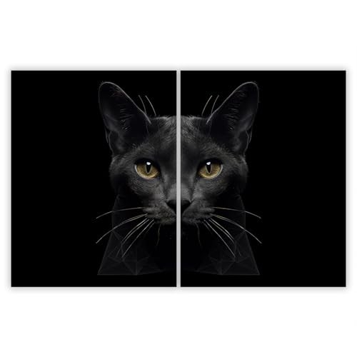 SMTDeco Herdabdeckplatte Induktion Ceranfeldabdeckung aus Glas Schneidebrett Herdschutz 2 x 40x52 cm 2-tlg. Katze Schwarz (106506) von SMTDeco