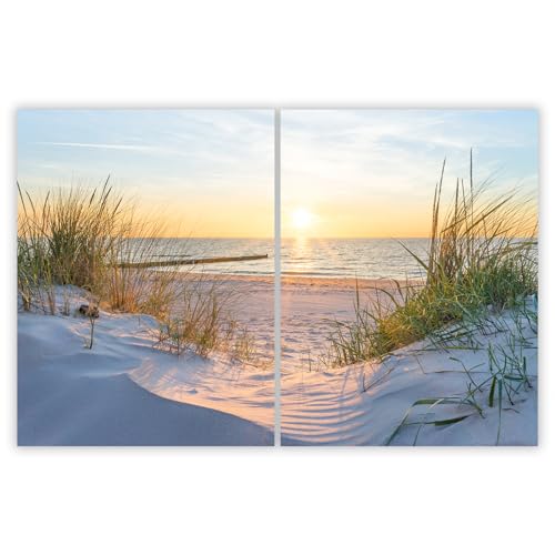 SMTDeco Herdabdeckplatte Induktion Ceranfeldabdeckung aus Glas Schneidebrett Herdschutz 2 x 40x52 cm 2-tlg. Landschaft Meer Gelb (106707) von SMTDeco