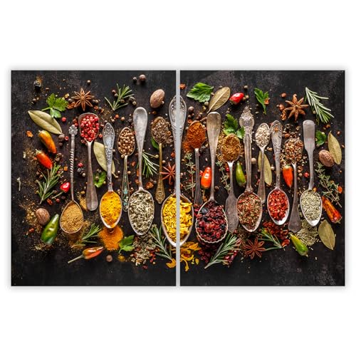 SMTDeco Herdabdeckplatte Ceranfeld Abdeckplatte Herdabdeckung Herdplatten Abdeckungen Induktionskochfeld 2 x 40x52 cm 2-tlg. Löffel Gewürze Grün von SMTDeco
