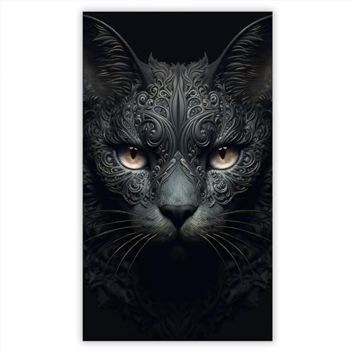 SMTDeco Herdabdeckplatte Induktion Ceranfeldabdeckung aus Glas Schneidebrett Herdschutz 30x52 cm 1-tlg. Katze Fantasie Schwarz (103589) von SMTDeco