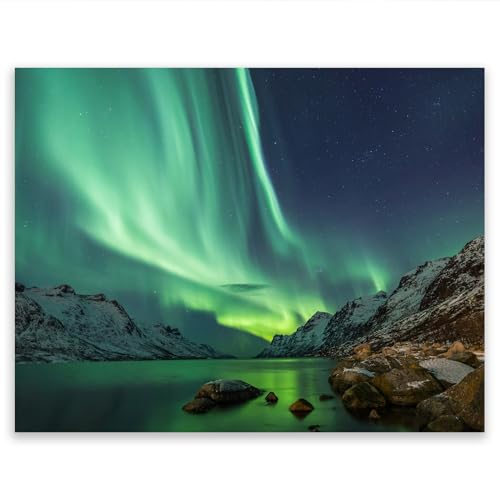 SMTDeco Herdabdeckplatte 52×40 cm – ESG gehärtetes Glas, kratzfest & rutschfest – Spritzschutz & Schneidebrett – für Induktion/Ceranfeld – 1-teilig, Motiv Nordlichter Grün von SMTDeco