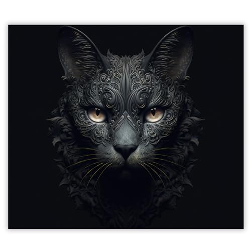 SMTDeco Herdabdeckplatte Induktion Ceranfeldabdeckung aus Glas Schneidebrett Herdschutz 60x52 cm 1-tlg. Katze Fantasie Schwarz (106991) von SMTDeco