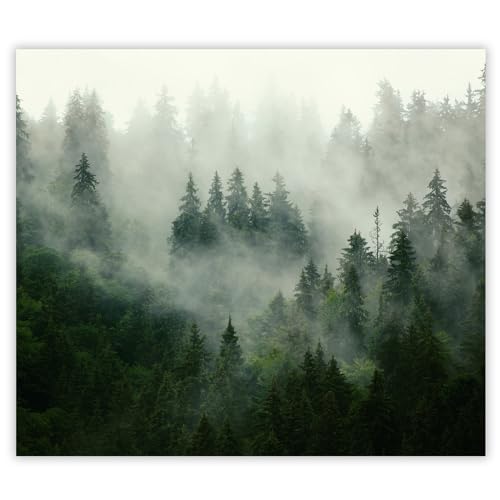 SMTDeco Herdabdeckplatte Induktion Ceranfeldabdeckung aus Glas Schneidebrett Herdschutz 60x52 cm 1-tlg. Nebel Wald Grün (107161) von SMTDeco