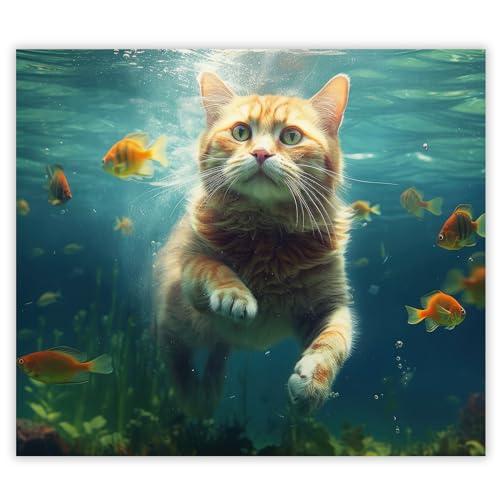 SMTDeco Herdabdeckplatte Induktion Ceranfeldabdeckung aus Glas Schneidebrett Herdschutz 60x52 cm 1-tlg. Wasser Katze Orange (106994) von SMTDeco