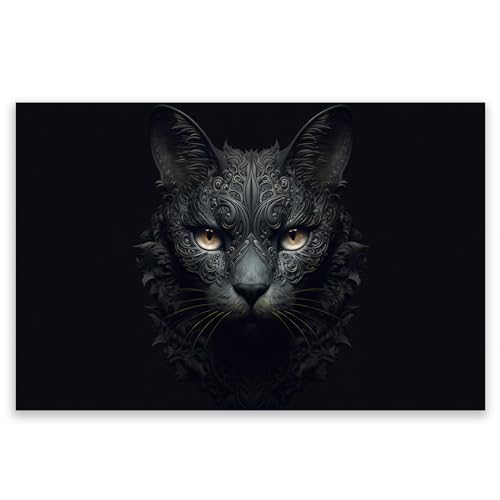 SMTDeco Herdabdeckplatte 80×52 cm – Mehr Arbeitsfläche, Spritzschutz & Schneidebrett – ESG Glas, kratzfest – für Induktion/Ceranfeld – 1-teilig, Motiv Katze Fantasie Schwarz von SMTDeco