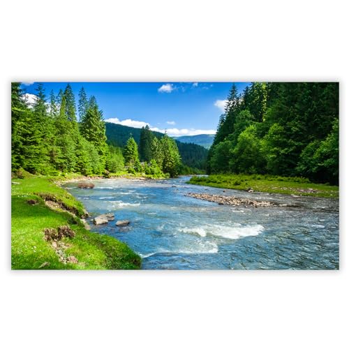 SMTDeco Herdabdeckplatte Induktion Ceranfeldabdeckung aus Glas Schneidebrett Herdschutz 90x52 cm 1-tlg. Fluss Landschaft Blau (108996) von SMTDeco