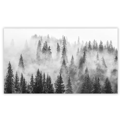 SMTDeco Herdabdeckplatte Induktion Ceranfeldabdeckung aus Glas Schneidebrett Herdschutz 90x52 cm 1-tlg. Nebel Wald Grau (109131) von SMTDeco