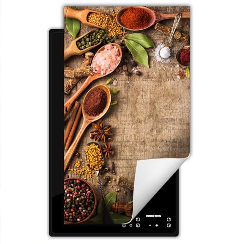 SMTDeco herdabdeckplatte Induktionsmatte herdabdeckung ceranfeld abdeckplatten für ceranfelder induktionskochfeld schutzmatte 30x52 cm Gewürze Löffel Braun von SMTDeco