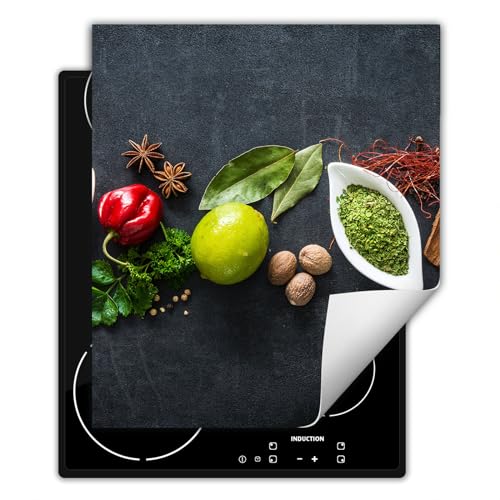 SMTDeco herdabdeckplatte Induktionsmatte herdabdeckung ceranfeld abdeckplatten für ceranfelder induktionskochfeld schutzmatte 45x52 cm Kräuter Grau von SMTDeco