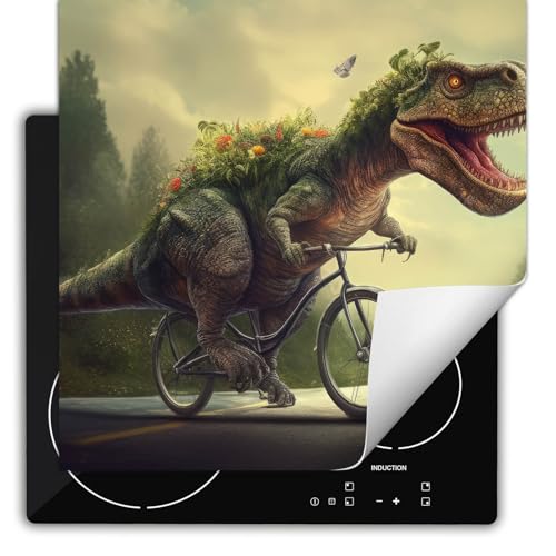 SMTDeco herdabdeckplatte Induktionsmatte herdabdeckung ceranfeld abdeckplatten für ceranfelder induktionskochfeld schutzmatte 60x52 cm Dinosaurier Fahrrad Grün von SMTDeco