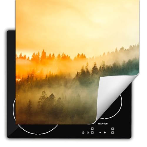 SMTDeco herdabdeckplatte Induktionsmatte herdabdeckung ceranfeld abdeckplatten für ceranfelder induktionskochfeld schutzmatte 60x52 cm Wald Sonne Gelb von SMTDeco