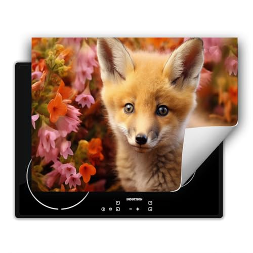 SMTDeco herdabdeckplatte Induktionsmatte herdabdeckung ceranfeld abdeckplatten für ceranfelder induktionskochfeld schutzmatte 80x52 cm Fuchs Blumen Rot von SMTDeco