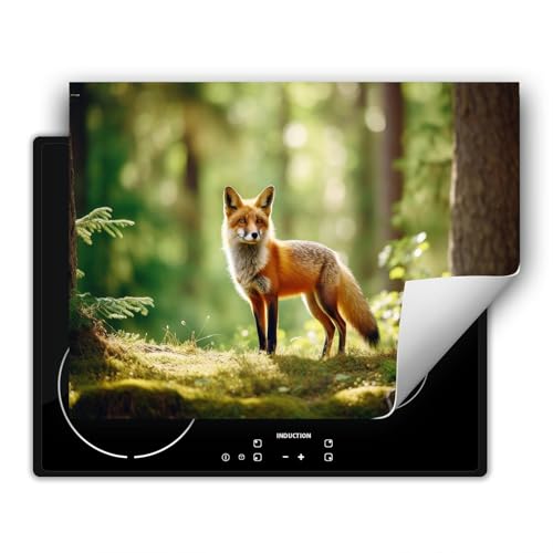 SMTDeco herdabdeckplatte Induktionsmatte herdabdeckung ceranfeld abdeckplatten für ceranfelder induktionskochfeld schutzmatte 80x52 cm Fuchs Wald Grün von SMTDeco