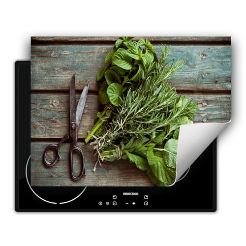 SMTDeco herdabdeckplatte Induktionsmatte herdabdeckung ceranfeld abdeckplatten für ceranfelder induktionskochfeld schutzmatte 80x52 cm Kräuter Schere Grün von SMTDeco