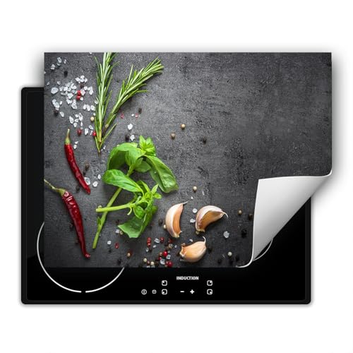SMTDeco herdabdeckplatte Induktionsmatte herdabdeckung ceranfeld abdeckplatten für ceranfelder induktionskochfeld schutzmatte 80x52 cm Kräuter grau von SMTDeco