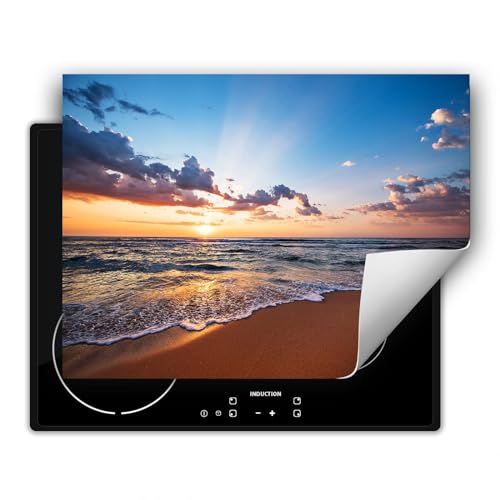 SMTDeco herdabdeckplatte Induktionsmatte herdabdeckung ceranfeld abdeckplatten für ceranfelder induktionskochfeld schutzmatte 80x52 cm Meer Landschaft Orange von SMTDeco