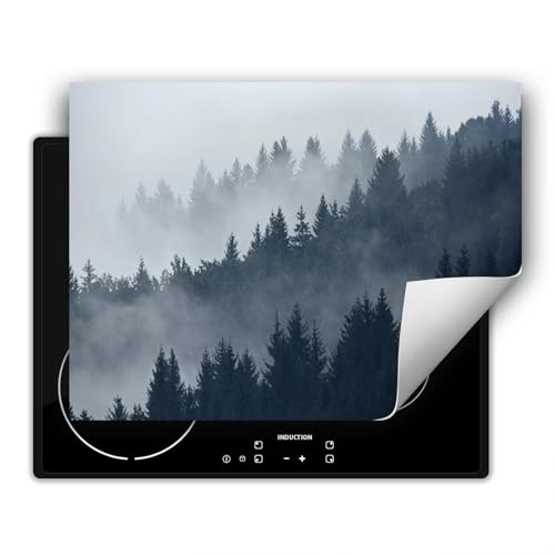 SMTDeco herdabdeckplatte Induktionsmatte herdabdeckung ceranfeld abdeckplatten für ceranfelder induktionskochfeld schutzmatte 80x52 cm Wald Nebel Schwarz von SMTDeco