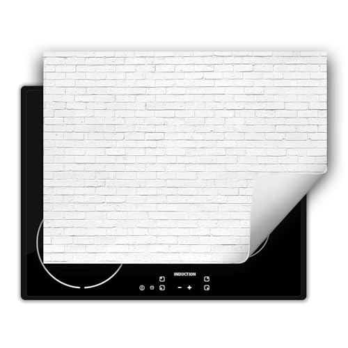 SMTDeco herdabdeckplatte Induktionsmatte herdabdeckung ceranfeld abdeckplatten für ceranfelder induktionskochfeld schutzmatte 80x52 cm Ziegel Wand Weiss von SMTDeco