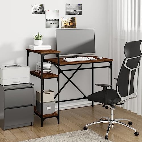 SMTSEC Schreibtisch mit Regalen, Eiche, 105 x 50 x 90 cm, Holz- und Eisen, Braun von SMTSEC