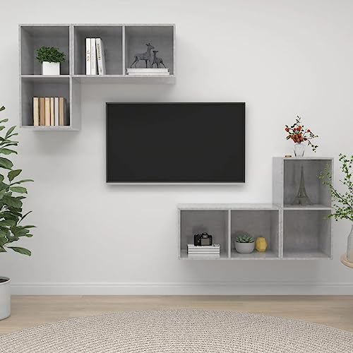 SMTSEC Wandmontierte TV-Schränke, 4-teilig, Betongrau, Holzwerkstoff von SMTSEC
