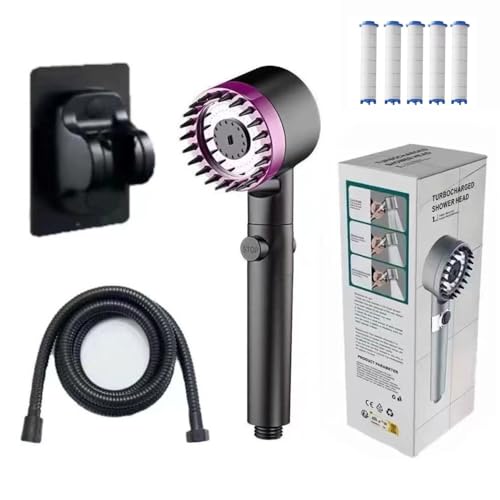 Vitashower 2.0 Adlox, Vita Shower Duschkopf Adlox, Vitashower Duschkopf, Druckverstärkender Verstellbarer Hochdruck Handbrause Mit Schlauch Und Halterung, 3 Strahlarten,Purple-1.5M von SMTSEC