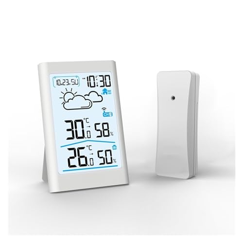 Digitale Wetterstation Indoor Outdoor Hygrometer Thermometer Wireless Wettervorhersage Sensor Wecker Datum Hintergrundbeleuchtung(White) von SMTYXS