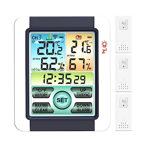 Digitale Wetterstation Uhr Indoor Outdoor Wettervorhersage Barometer Thermometer Hygrometer Mit Kabellosem Außensensor(1to3) von SMTYXS