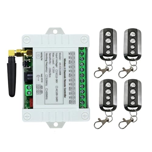 Drahtlose Fernbedienung Schalter 4CH 10A Relais Empfänger Modul Mit 4 Kanal RF Sender(SET-4) von SMTYXS