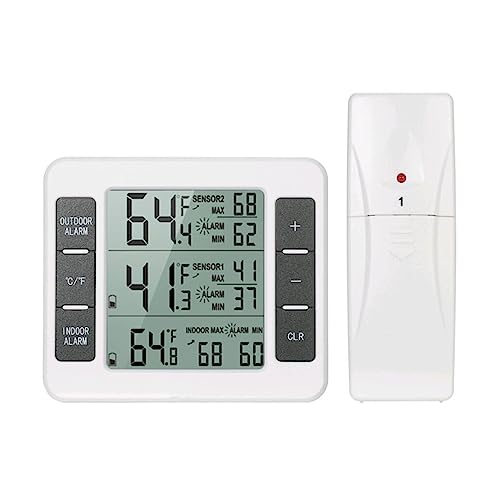 Drahtloses Digitales Kühlschrank-Alarmthermometer, Kühlschrank, Zuhause, Innen- Und Außenbereich, Sensor-Thermometer, Uhr, Batteriebetrieben(18cm) von SMTYXS